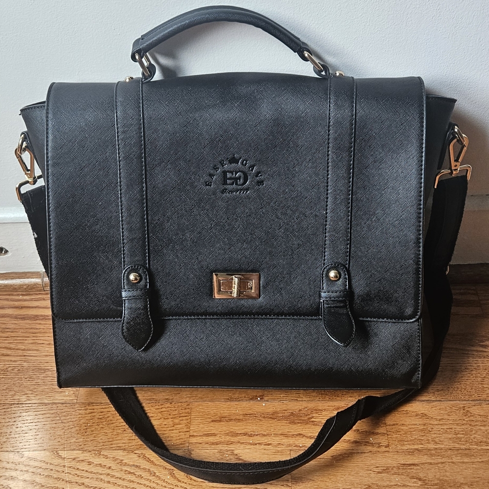Black Faux Leather Laptop Briefcase